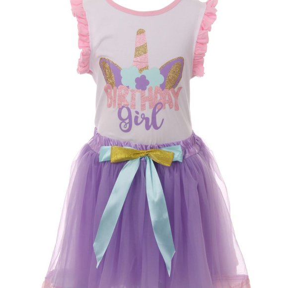 Toddler Girls Unicorn Floral 2 PCS Top Skirt Tutu Tulle Casual Outfit Set Cloth - Picture 1 of 5